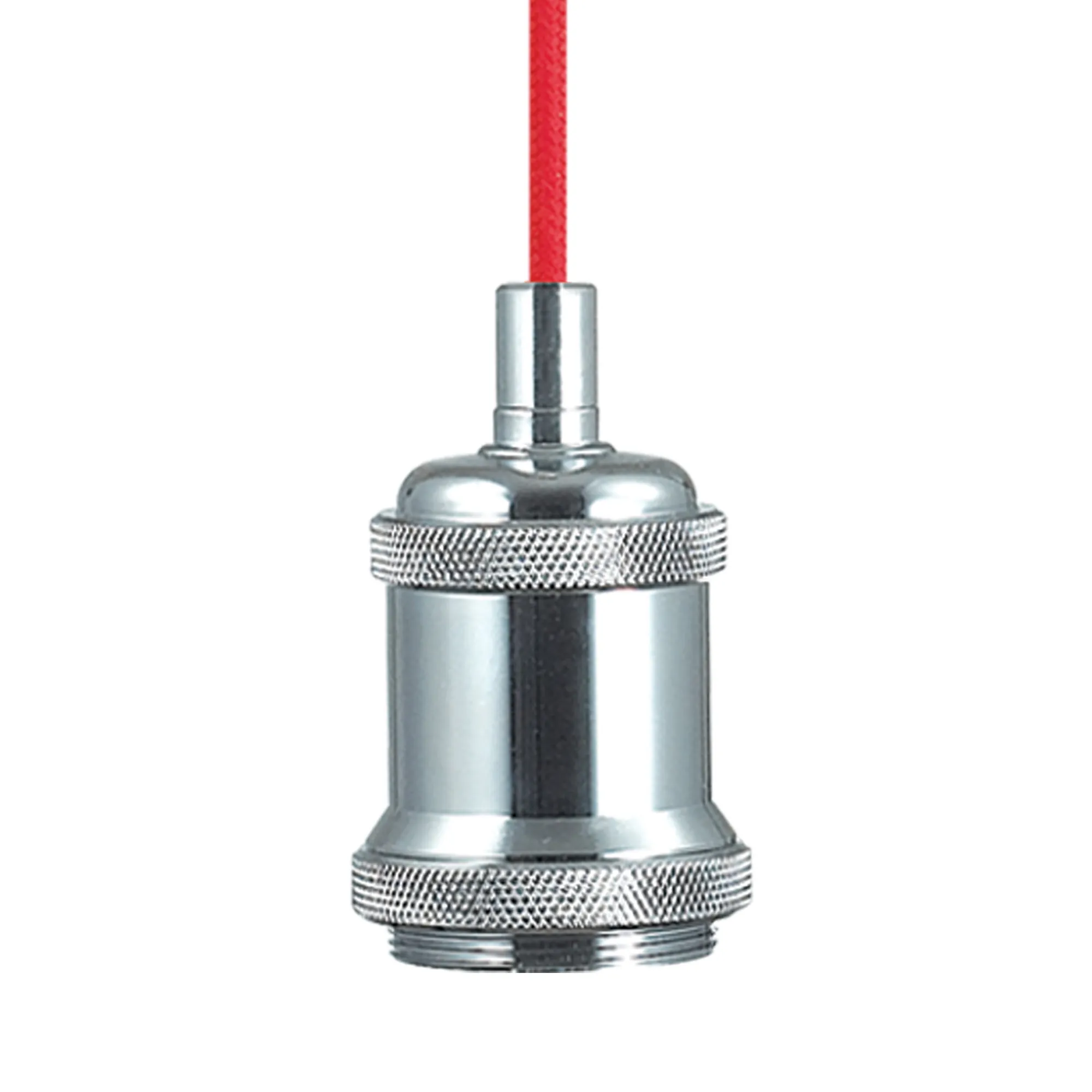 Dreifa 1.5m Single Pendant, 1 x E27, Polished Chrome/Red Braided Cable (Maximum Load 1.5kg) D0174  Deco Dreifa Pendant